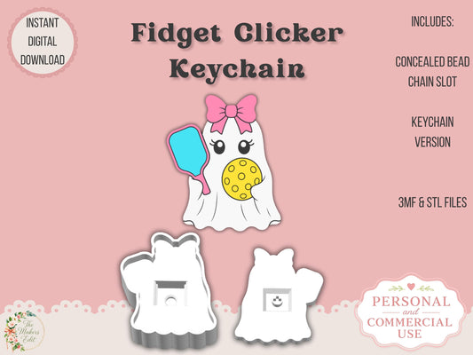 Fidget Clicker 3D Printer File | Pickleball Ghost Coquette Bow STL 3MF | Keychain