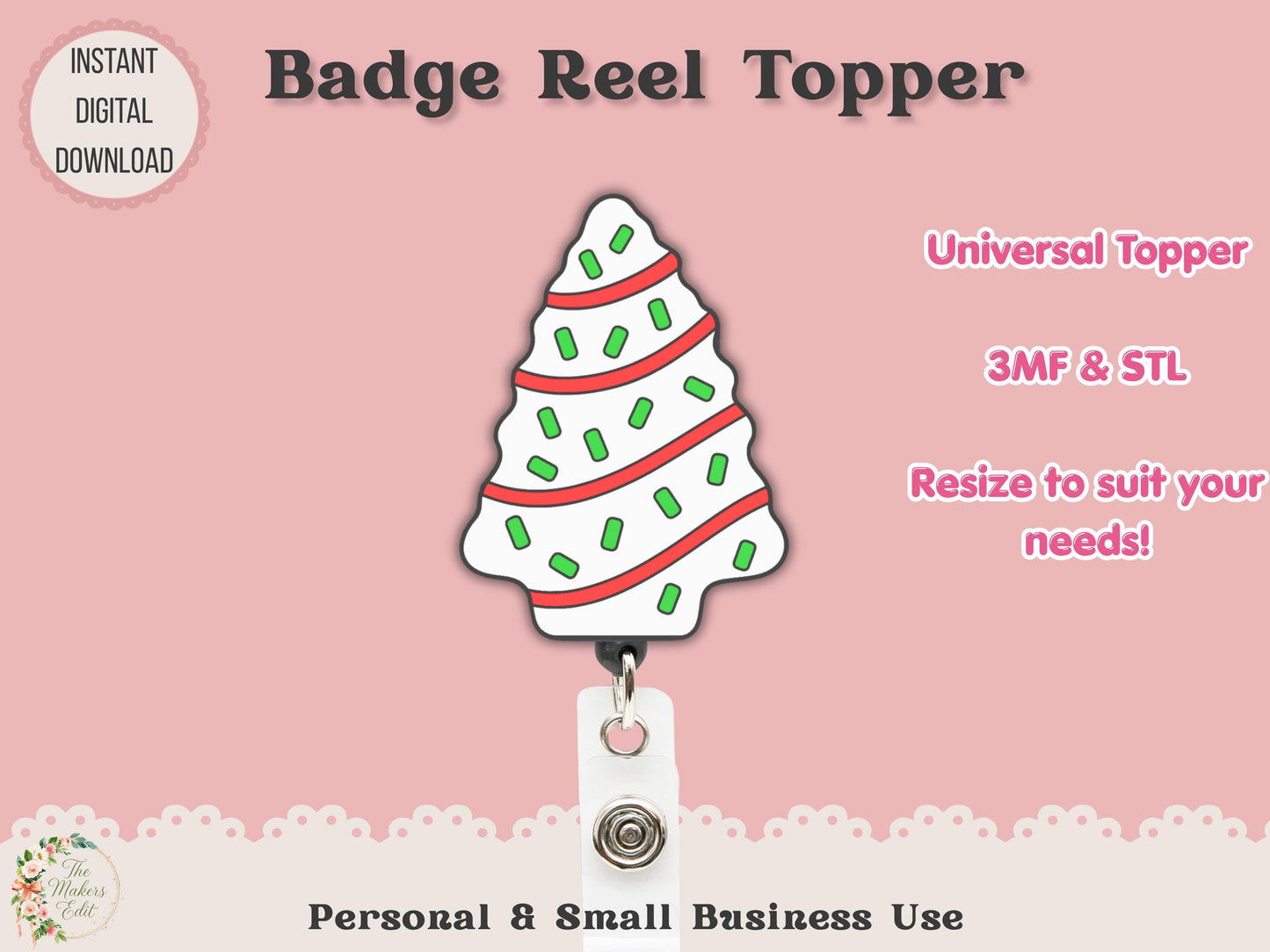 Badge Reel Topper 3D Printer File | Christmas Tree Cake STL 3MF